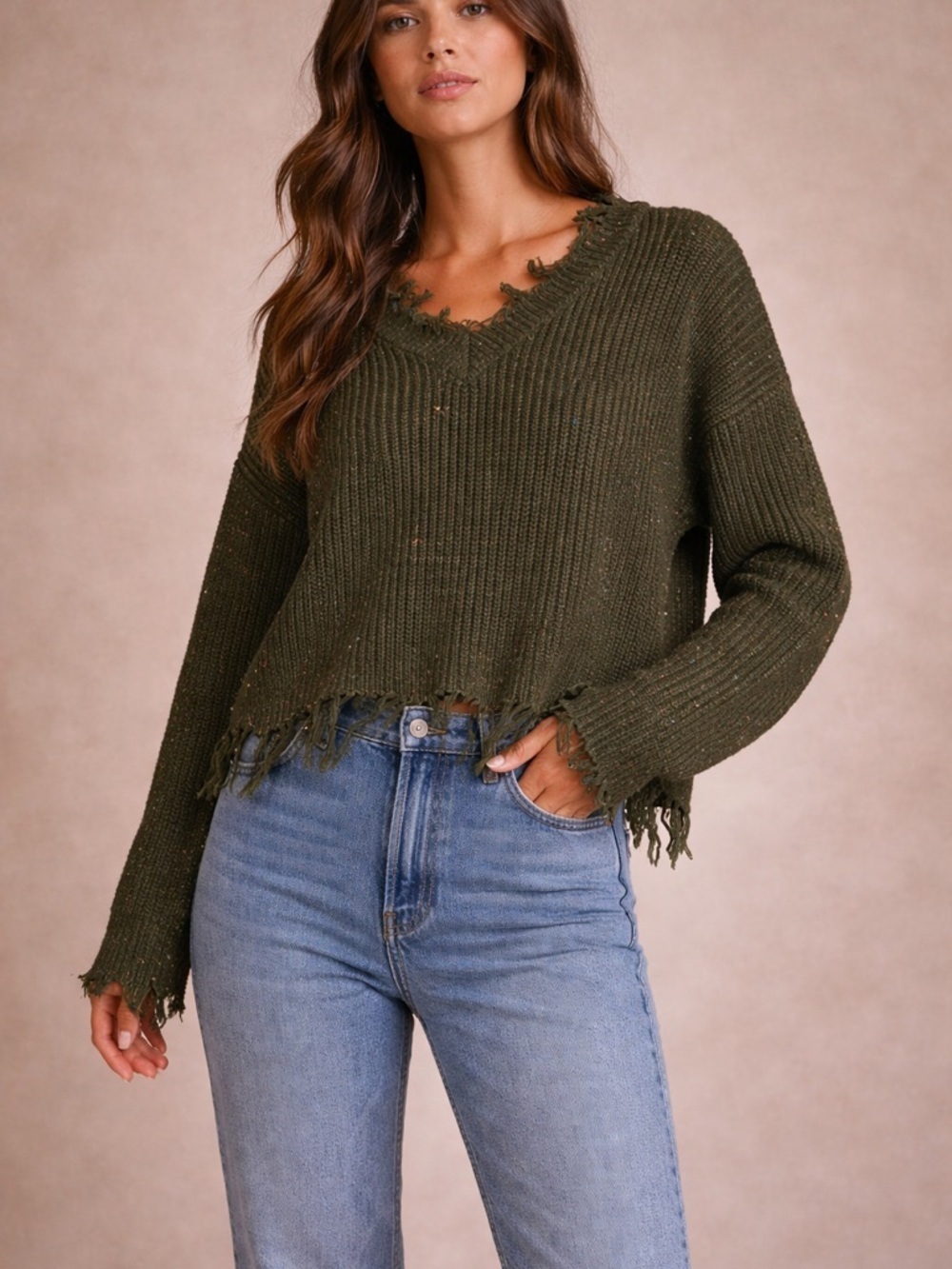 La Miel Distressed Knit Sweater Speckled Grunge Cozy Size M/L